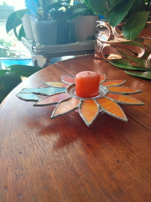 Bougeoir en verre Tiffany – Création artisanale florale