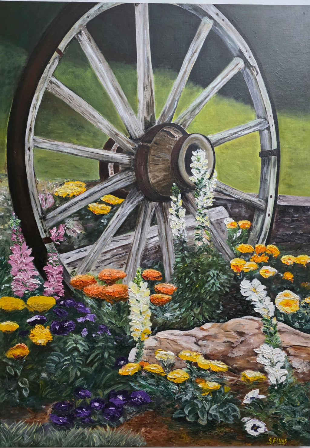 Tableau: Roue dans mon jardin à la montagne