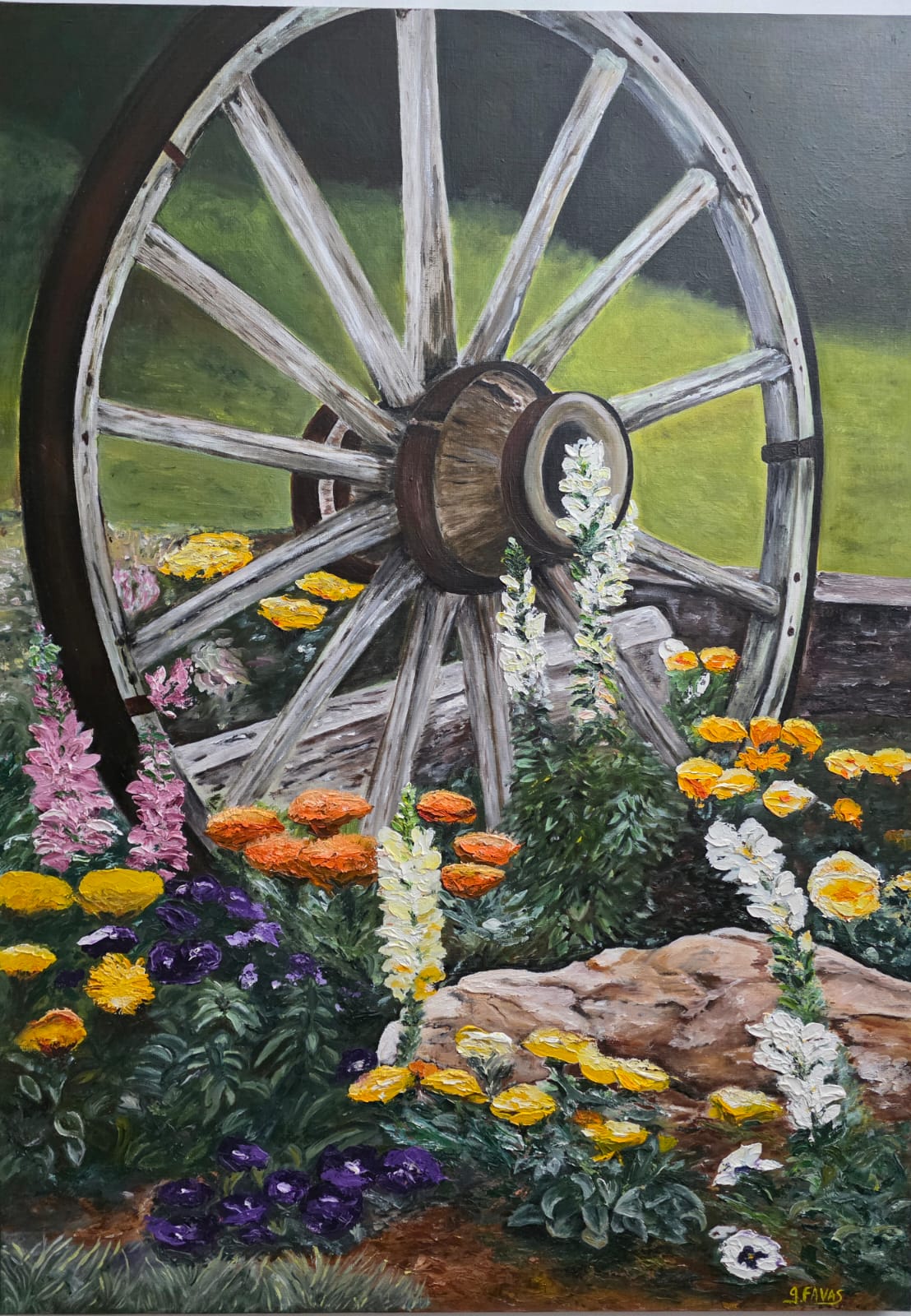 Tableau: Roue dans mon jardin à la montagne