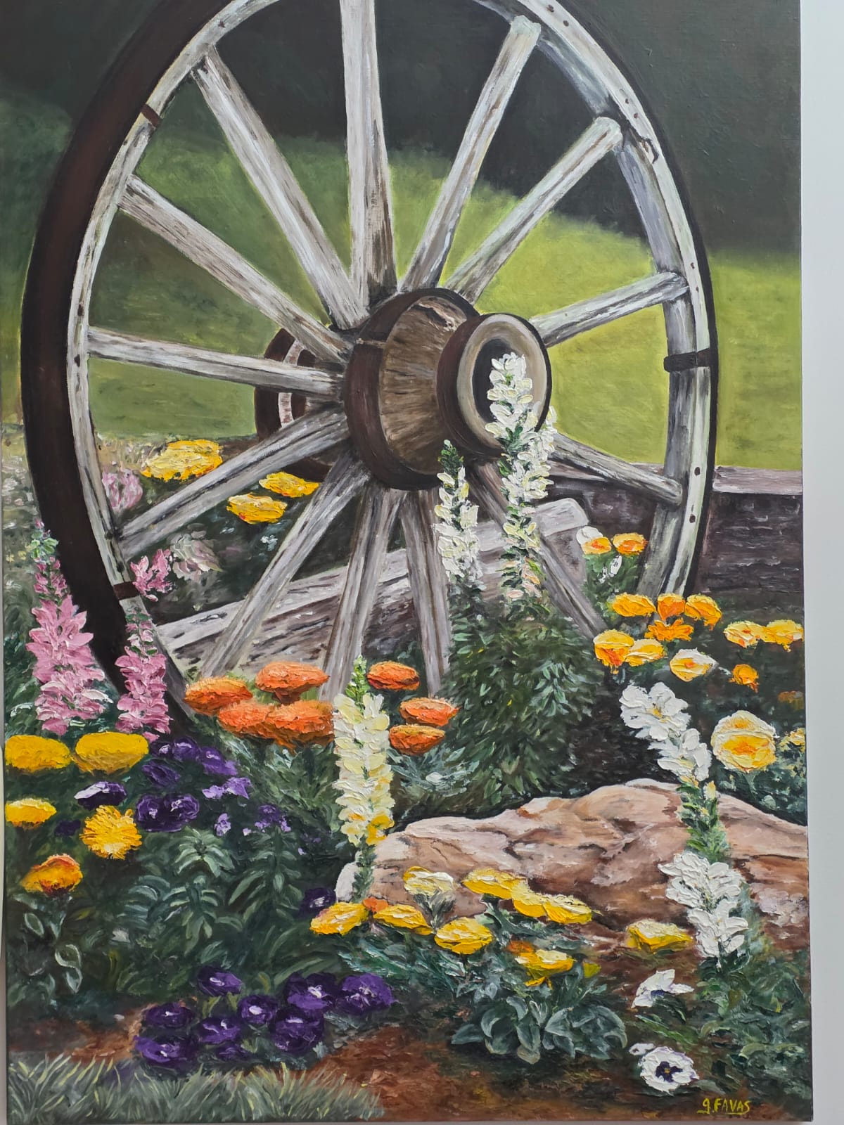 Tableau: Roue dans mon jardin à la montagne