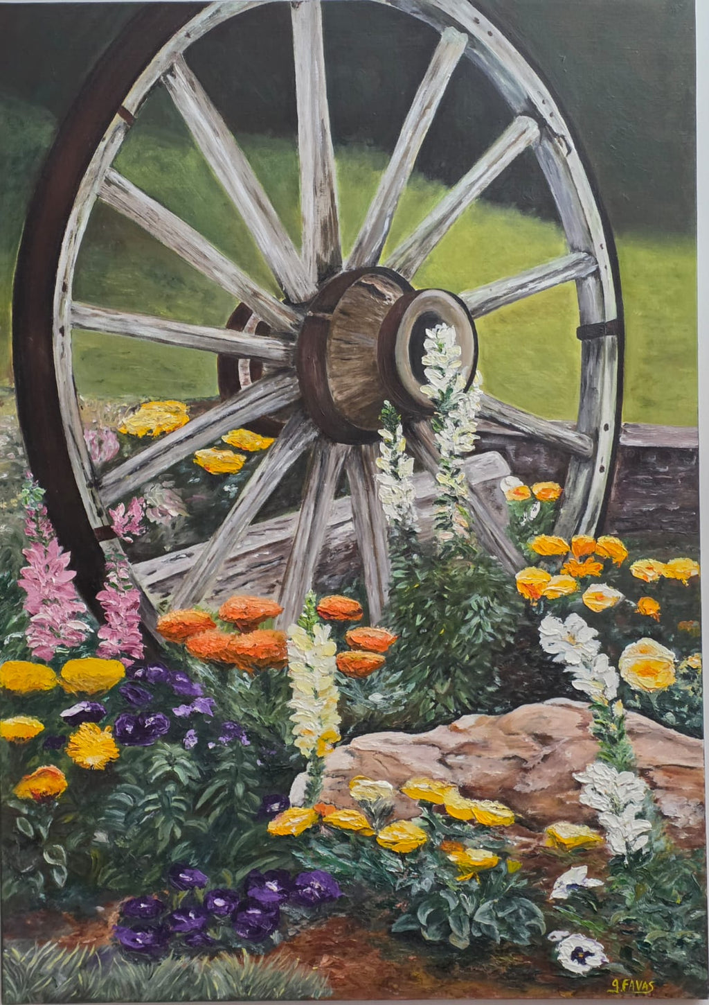 Tableau: Roue dans mon jardin à la montagne