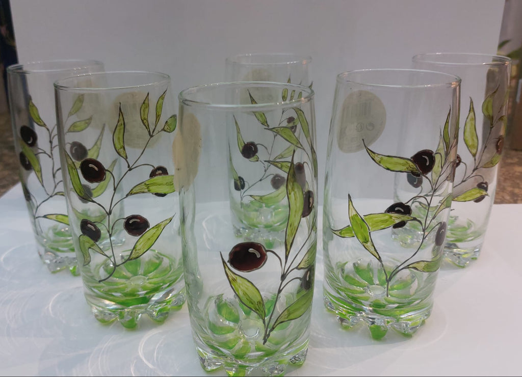 Lot de 6 Verres à eau Motif Olives