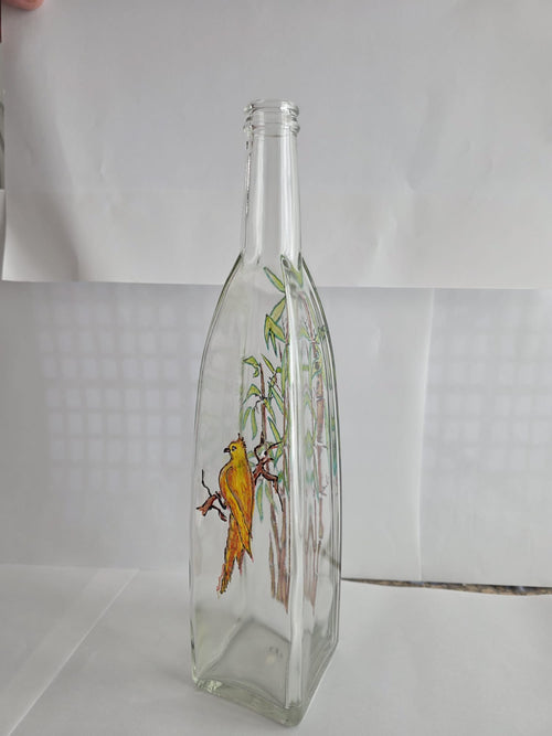 Bouteille décorative, motif oiseau et bambou