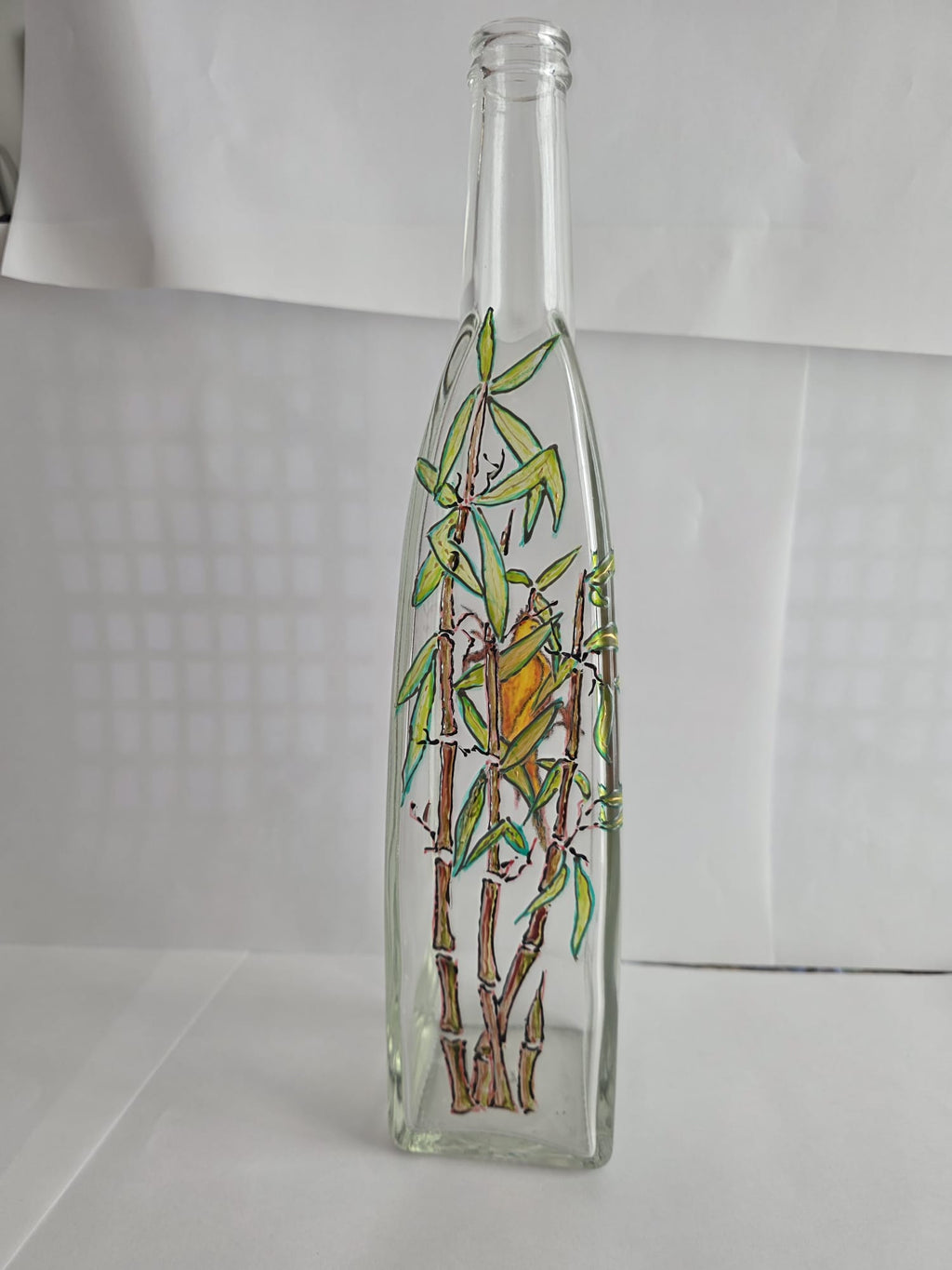 Bouteille décorative, motif oiseau et bambou