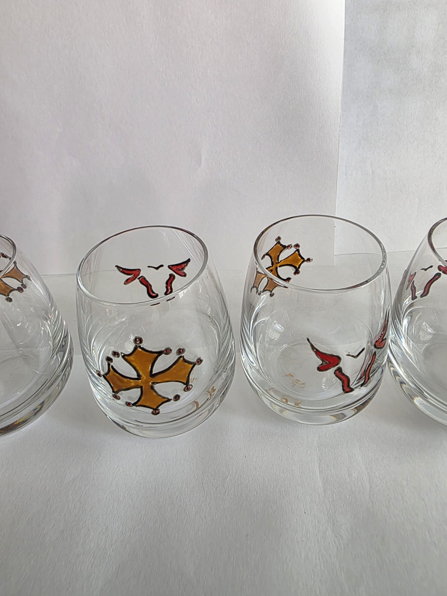 Lot de 6 verres à Shot motif croix du Languedoc et Taureau