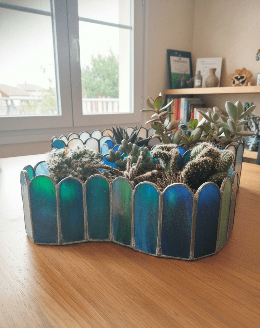 Jardinière en verre Tiffany – Création artisanale colorée