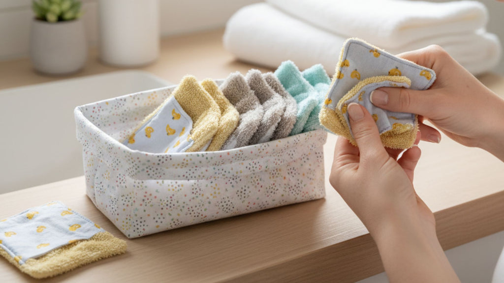 Lingettes démaquillantes lavables avec support – Douceur artisanale
